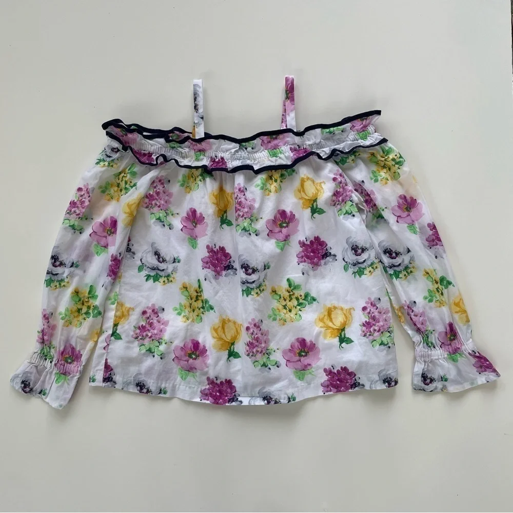 Janie and Jack Girls Cold Shoulder Floral Long Sleeve Blouse Top Size 10